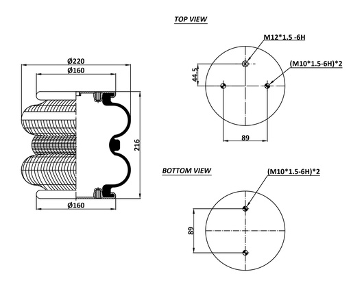 [9243094/2] 2B 220-03 Double Convulated Air Spring  (2B 220)(M12X.5 6H)
